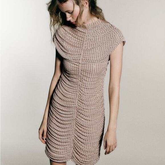 ZARA BLOGGER FAVORITE SHORT MESH RHINESTONE DRESS - Picture 5 of 13